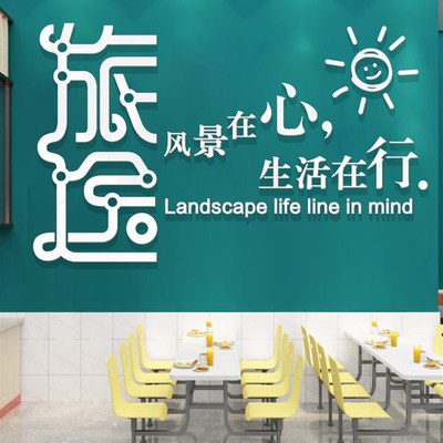 旅行社门店墙面装饰旅游公司文化墙贴办公室前台网红酒店民宿布置