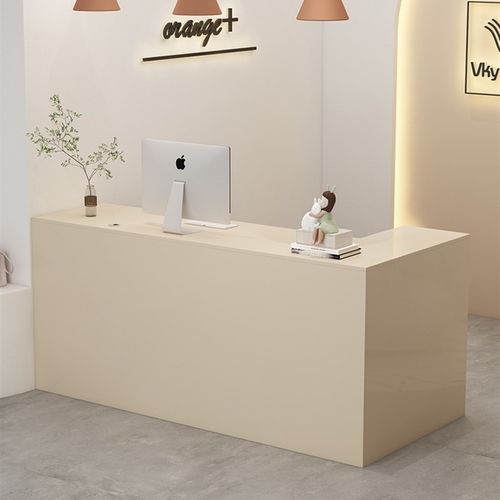 转角收银柜台奶油风前台小型吧台简约柜台现代服装店接待台L型柜