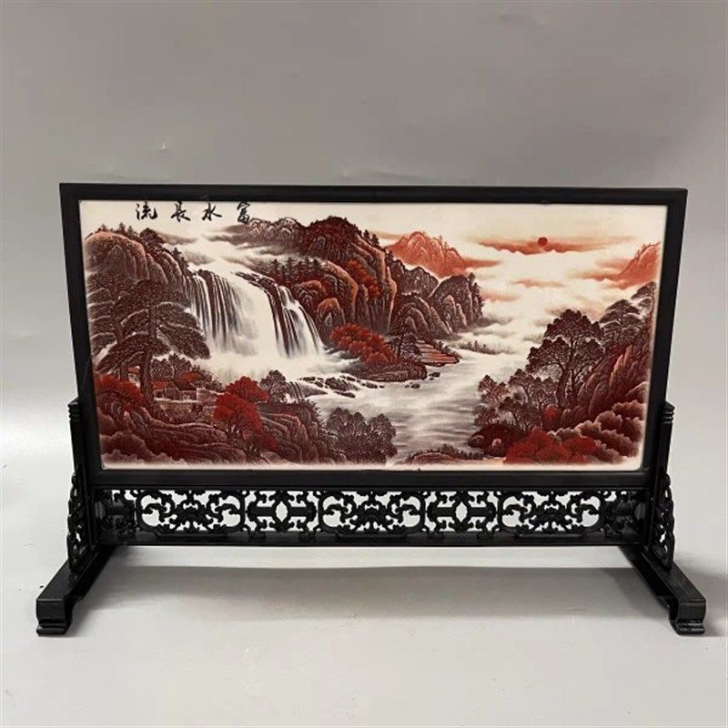 仿古瓷器宫廷风格瓷板画屏风家装客厅办公室摆件工艺品古玩收藏品