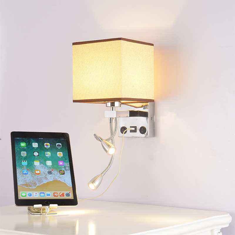 家居卧室欧式壁灯带USB充电壁灯美式布艺床头壁灯酒店简约led壁