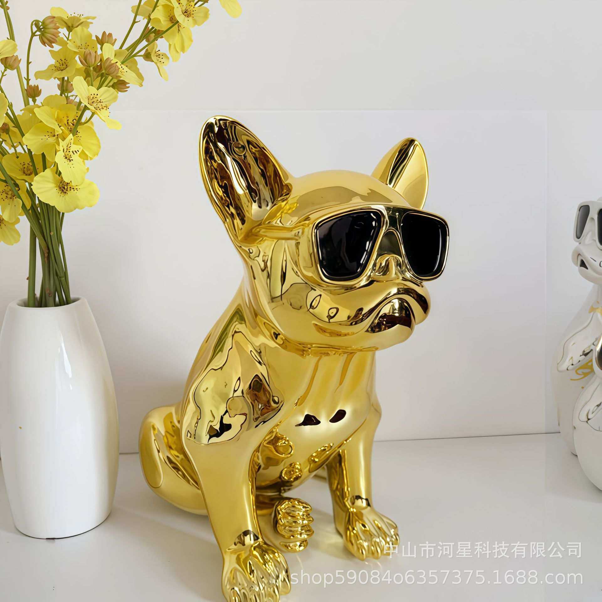 厂家直供金色银色电镀树脂眼镜墨镜法斗狗高级感艺术轻奢装饰摆件