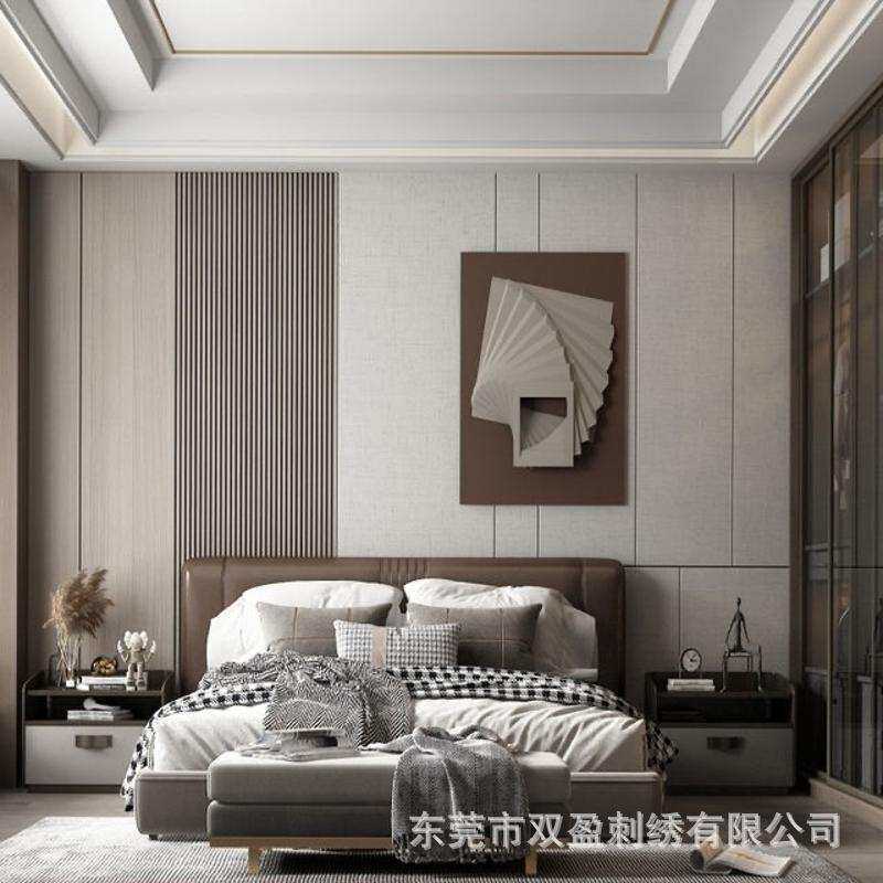 硬包木饰面背景墙卧室床头软包现代轻奢客厅沙发电视极简约背景