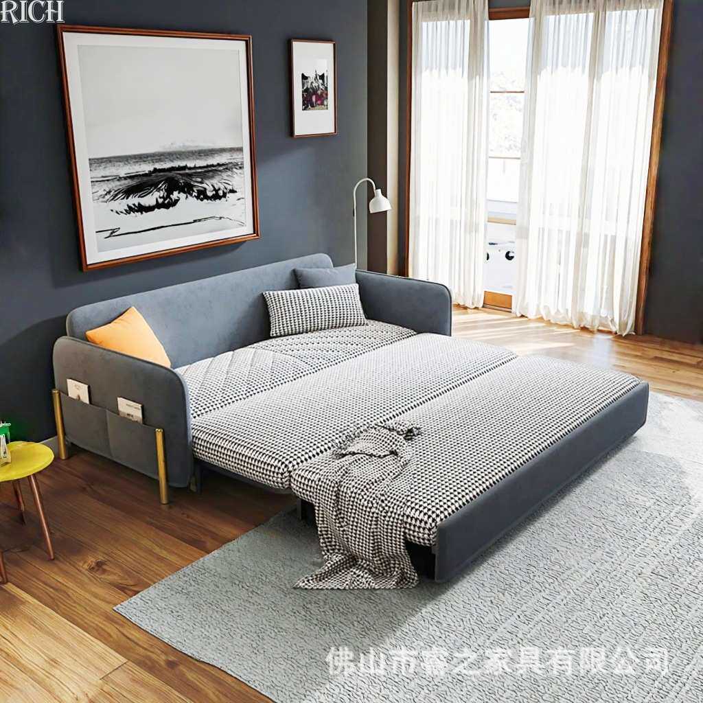轻奢简约家用客厅酒店公寓可折叠多功能带实木储物收纳布艺沙发床