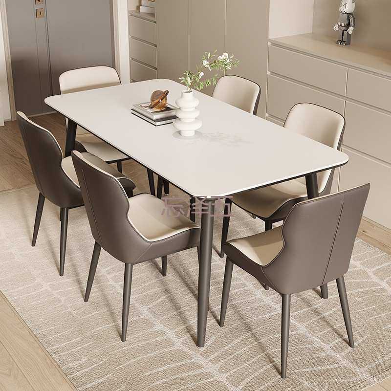 PC纯白色岩板餐桌现代简约家用小户型北欧餐桌长方形吃饭桌子