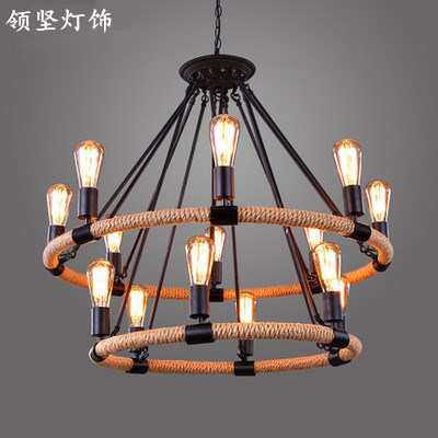 美式乡村铁艺编织复古麻绳吊灯餐厅咖啡厅吧台个性工业风吊灯