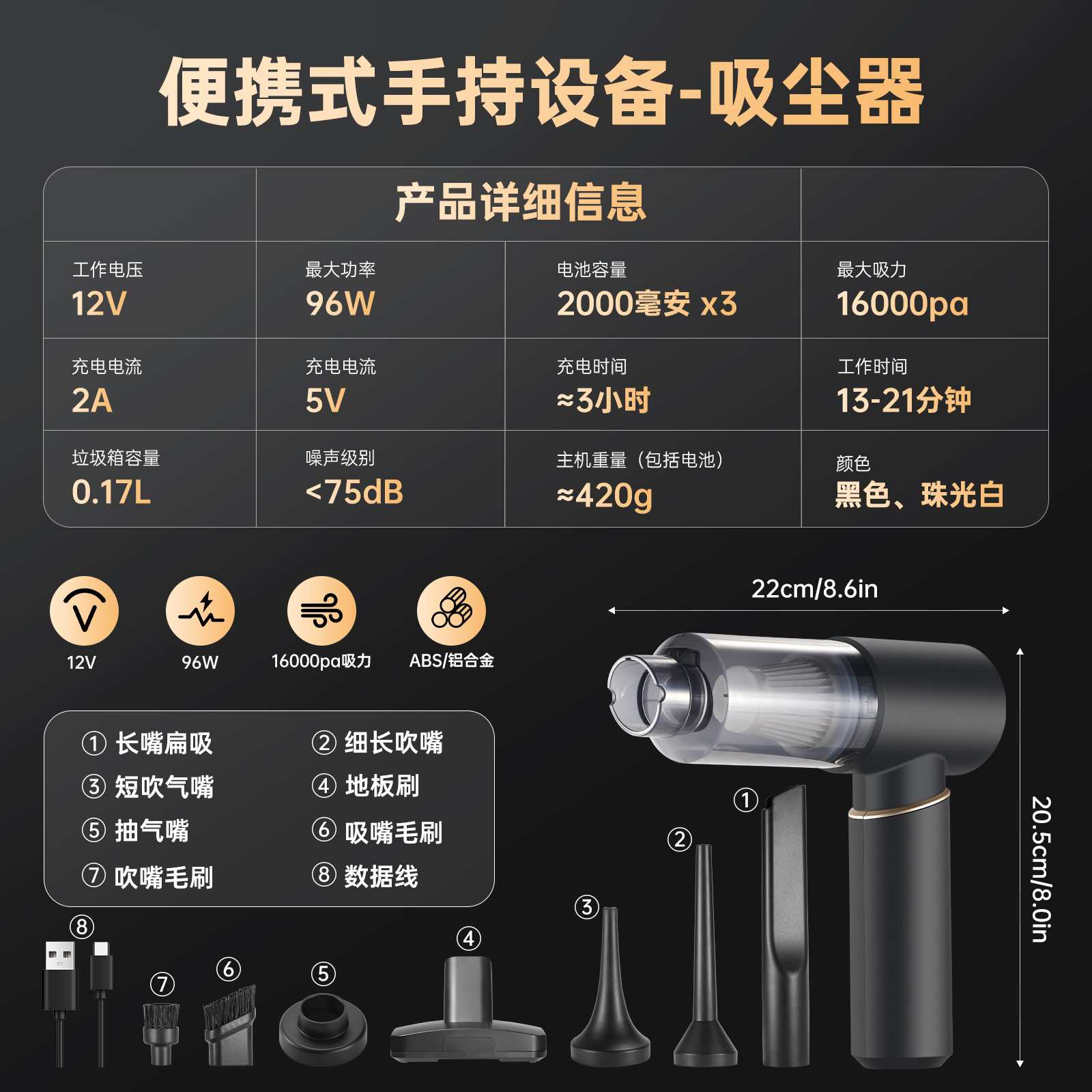 【严选】跨境除尘车载吸尘器汽车吹吸一体大功率车内清洁车用轿车