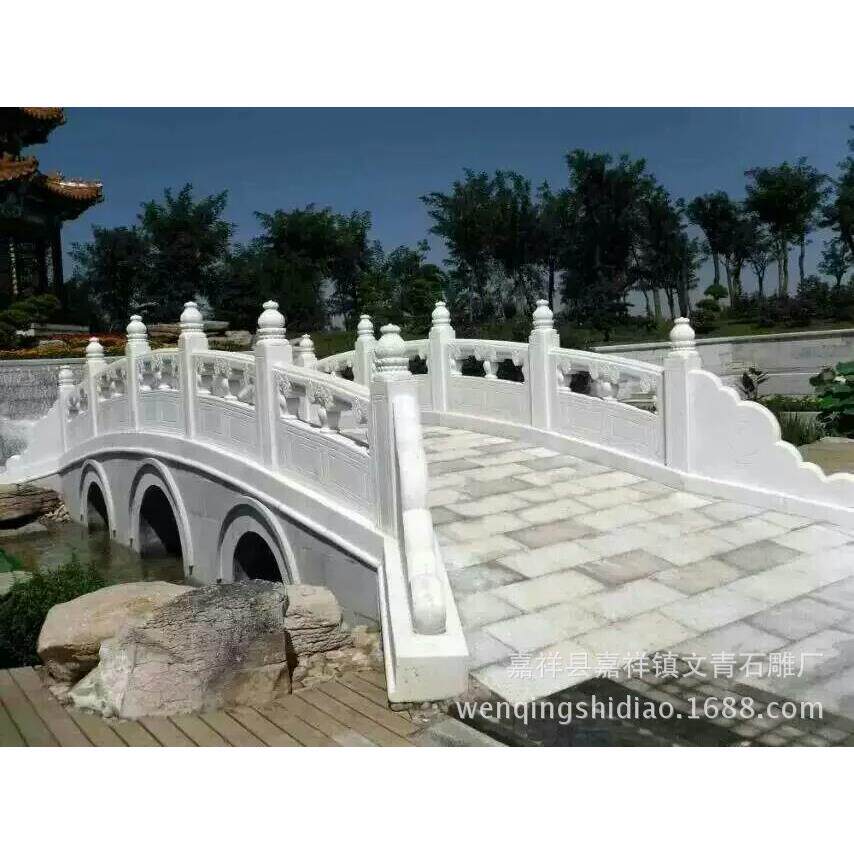产地石拱桥汉白玉小石桥摆件石雕桥栏杆别墅流水石桥设计