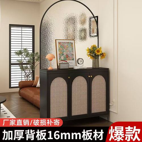 入户玄关柜鞋柜客厅藤编隔断复古屏风轻奢高档正对门口玻璃隔断柜