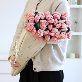 玫瑰花束毯子成品办公室午睡花毯毛线团手工编织毯子送闺蜜礼物