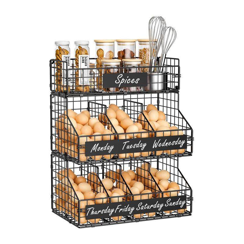 简约风三层铁艺鸡蛋分隔收纳篮家用厨房置物架挂壁式蔬菜收纳架,电子元器件市场,其它元器件,淘宝优惠券,粉丝福利购,淘宝优惠卷