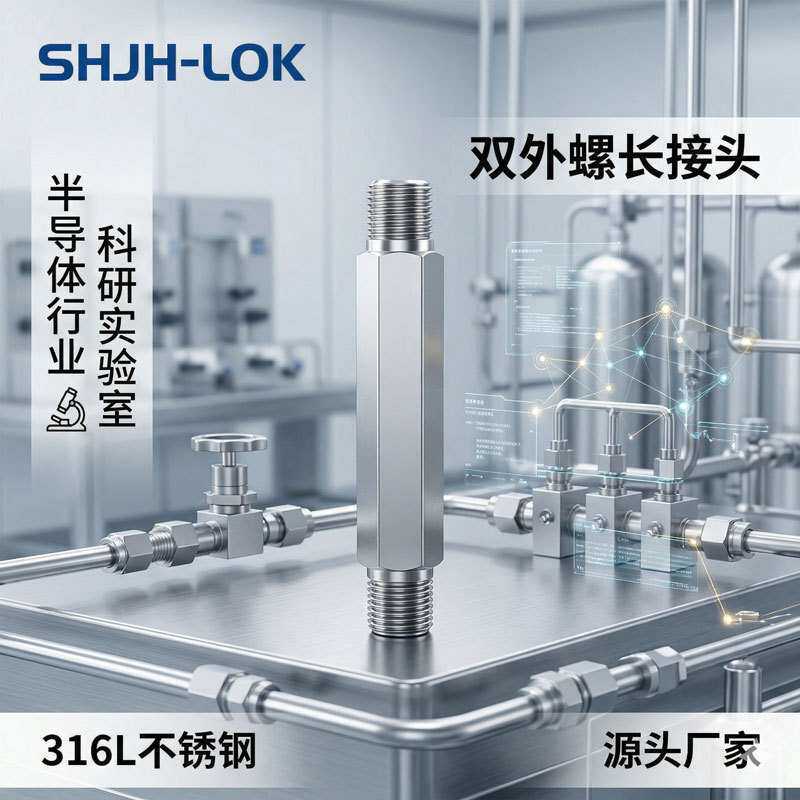 替换世伟洛克六角对丝接头仪表管加长型双外丝SS-4-HLN-3.00 316L