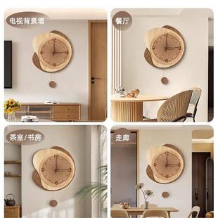 原木风挂钟挂墙客厅钟表艺术创意摇摆时钟日式餐厅装饰画2024新款