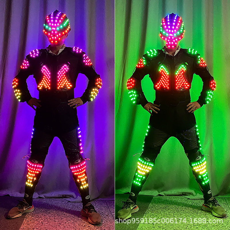 LED发光服舞台演出表演服夜场气氛组幻彩光骷髅盔甲出酒道具用品