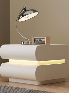 Tal新款家用网红奶油白色床头柜皮质意式极简卧室实木床边收纳储