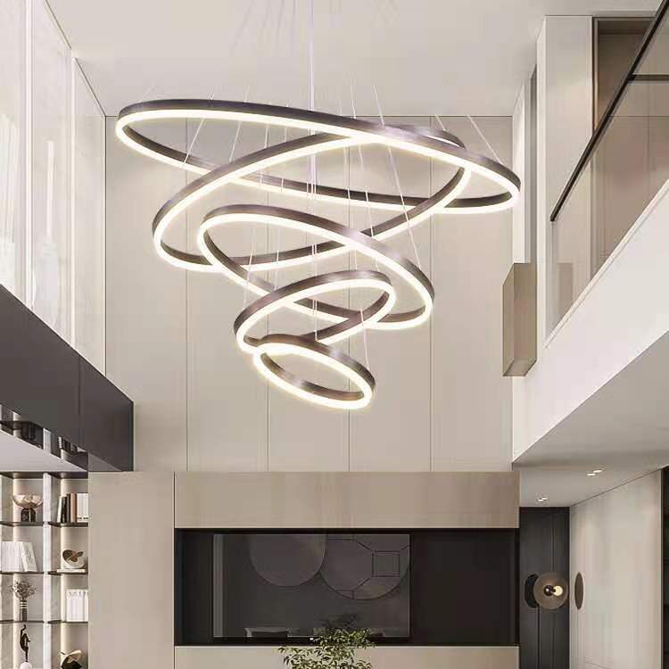 现代简约大吊灯圆环形led餐厅灯轻奢复式楼大厅灯具大气客厅吊灯