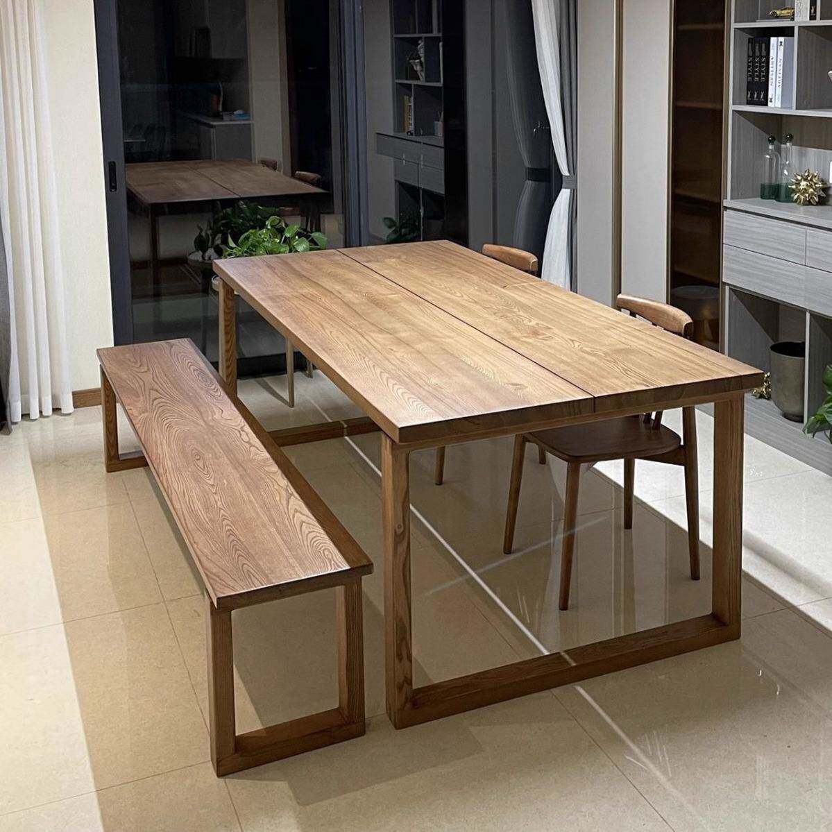 北欧实木餐桌现代简约长方形家用时尚饭桌子莫比餐桌恩白蜡木书桌