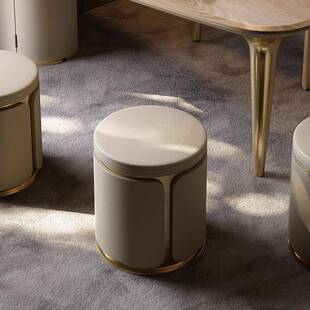 意式轻奢化妆凳家用茶室高级真皮客人凳现代简约设计感圆形沙发凳