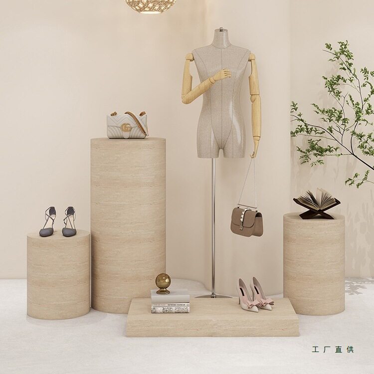 洞石地台展示台服装店橱窗陈列模特底座站台直播间立柱增高台展台