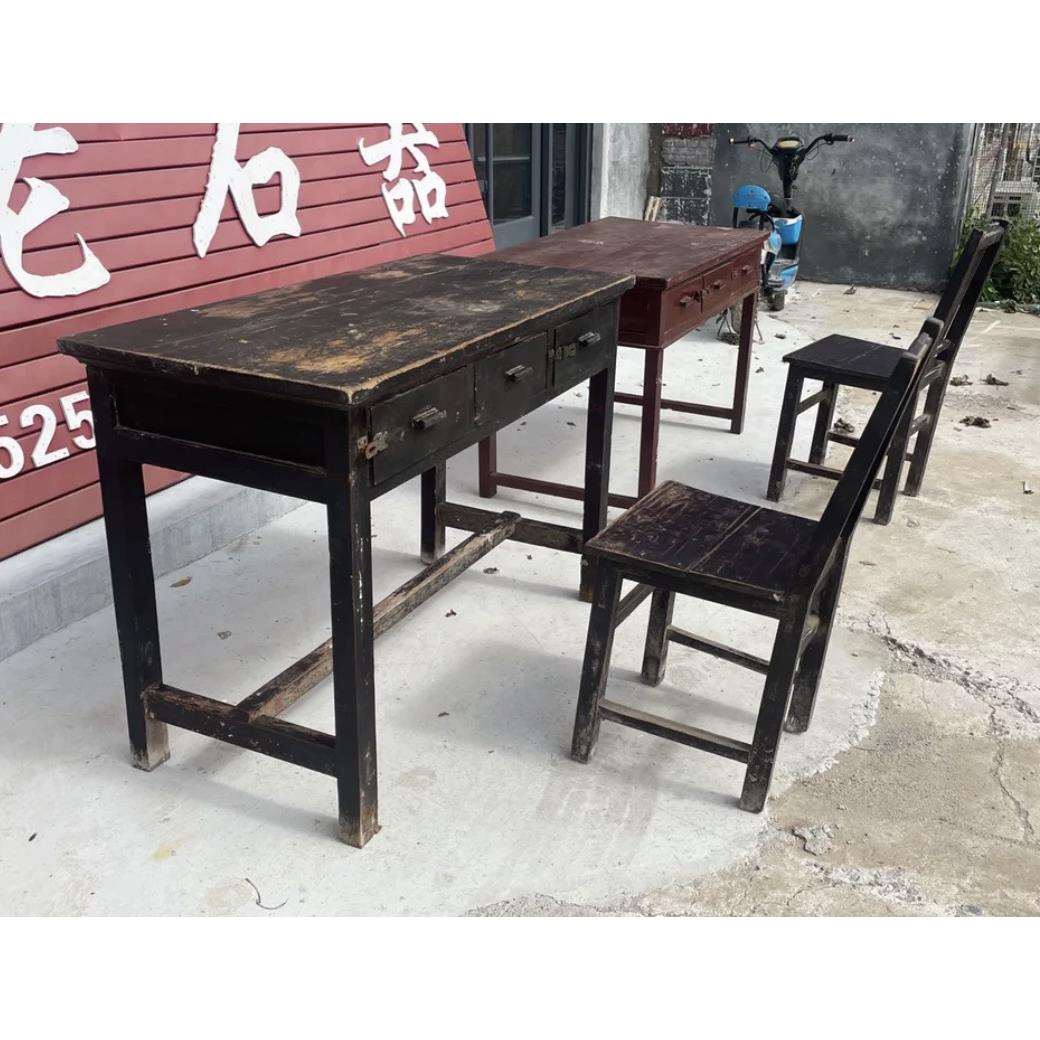 复古怀旧老物件办公桌实木书桌讲桌课桌椅竹椅影视道具故居装饰品