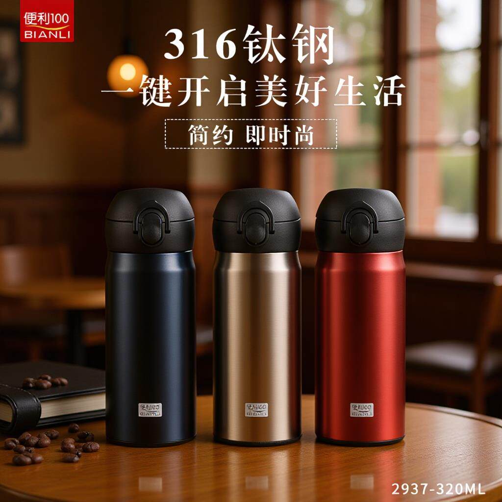 经典商务泡茶保温杯316L不锈钢弹跳盖杯子防漏便携简约轻量直饮杯