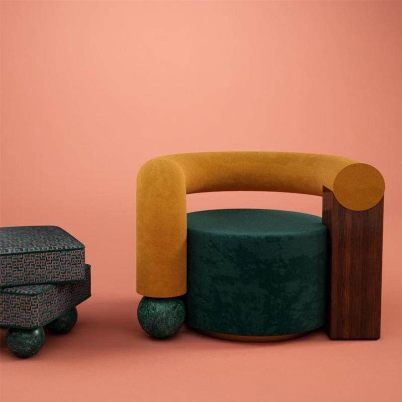 现代简约创意实木大理石拼接扶手椅北欧设计师客厅撞色拼色休闲椅,住宅家具,沙发椅,淘宝优惠券,粉丝福利购,淘宝优惠卷