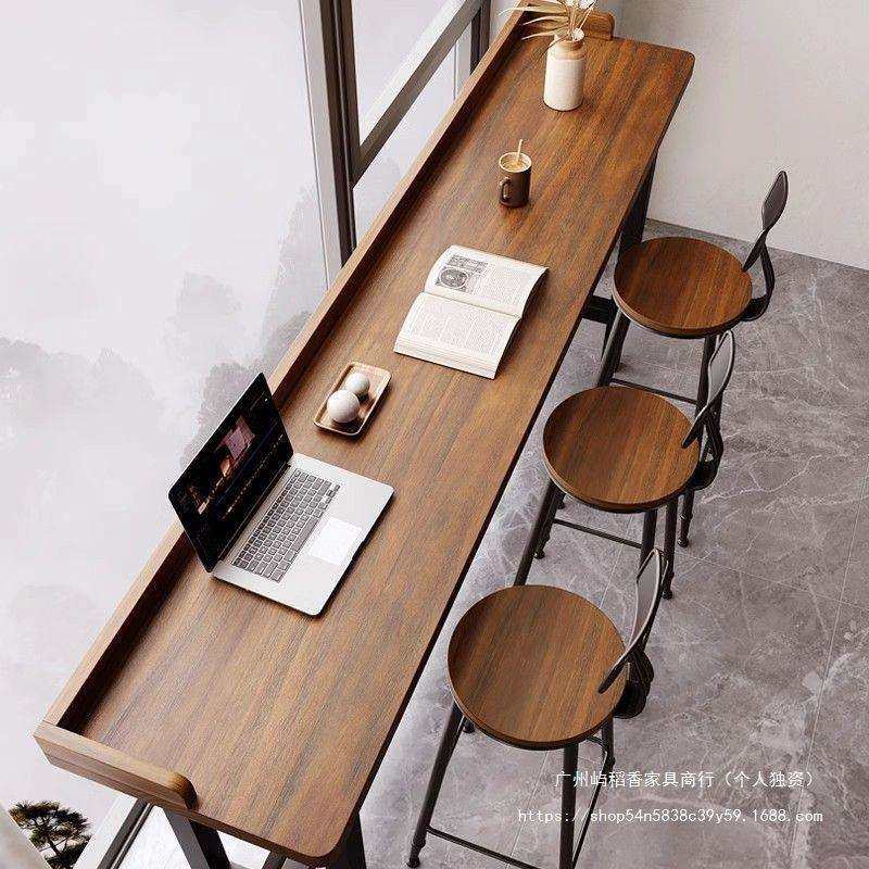 新款阳台吧台桌子简约实木长条挡板桌靠窗靠墙窄条高脚桌椅组合,住宅家具,吧台,淘宝优惠券,粉丝福利购,淘宝优惠卷