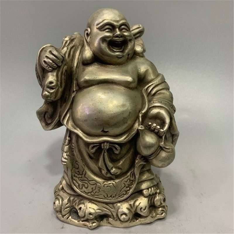 古玩杂项仿古铜器白铜书房居家摆件工艺品象财神手拿珠子