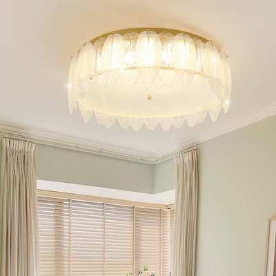 法式吸顶灯奶油风主卧灯现代简约轻奢水晶羽毛玻璃房间卧室灯灯具