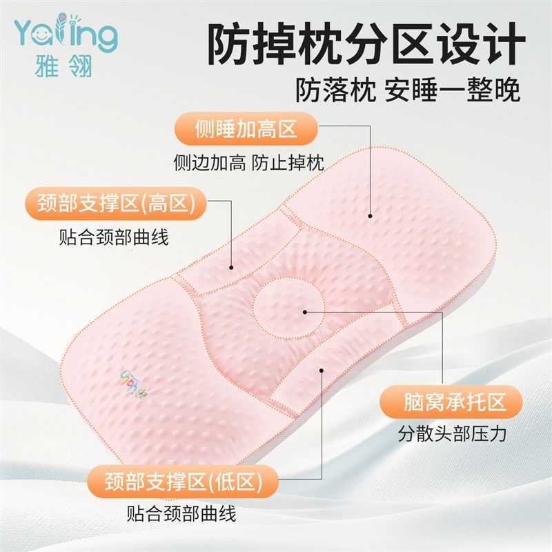 雅翎1-12岁儿童护颈枕秋冬暖感豆豆绒可水洗分区护脊学生枕头