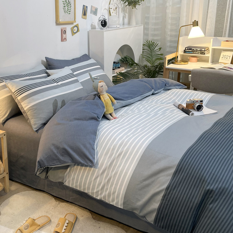 网红风新款南通四件套100全棉纯棉床单款被套床笠式学生床上用品4