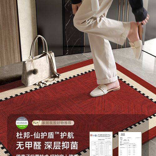 新中式入户门地垫门口垫子红色进门脚垫家用可裁剪防滑地毯蹭脚垫