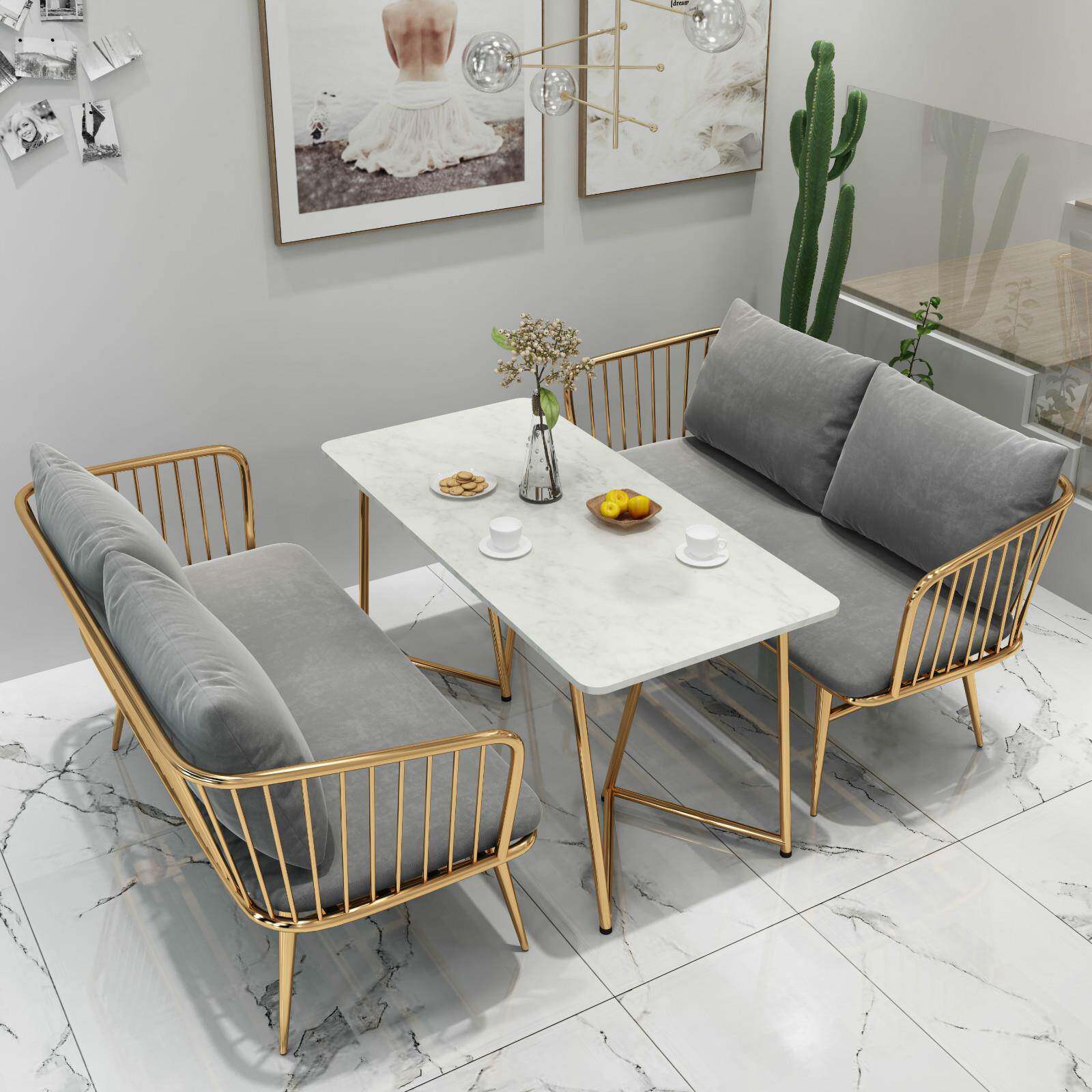 西餐厅咖啡厅卡座休闲区沙发布艺靠背沙发甜品店奶茶店双人座桌椅