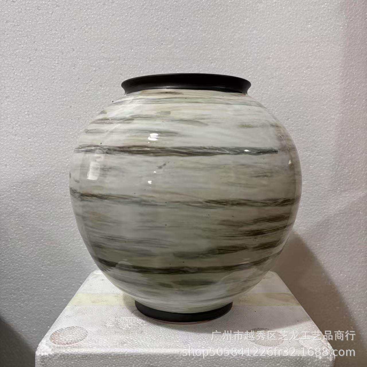 新中式陶瓷罐子样板房花架创意插花装饰品书房书剑罐花瓶水墨摆件