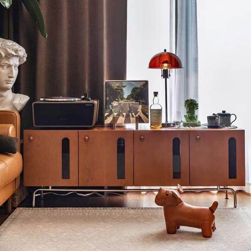 北欧实木电视柜中古现代简约小户型客厅复古储物柜法式奶油风地柜