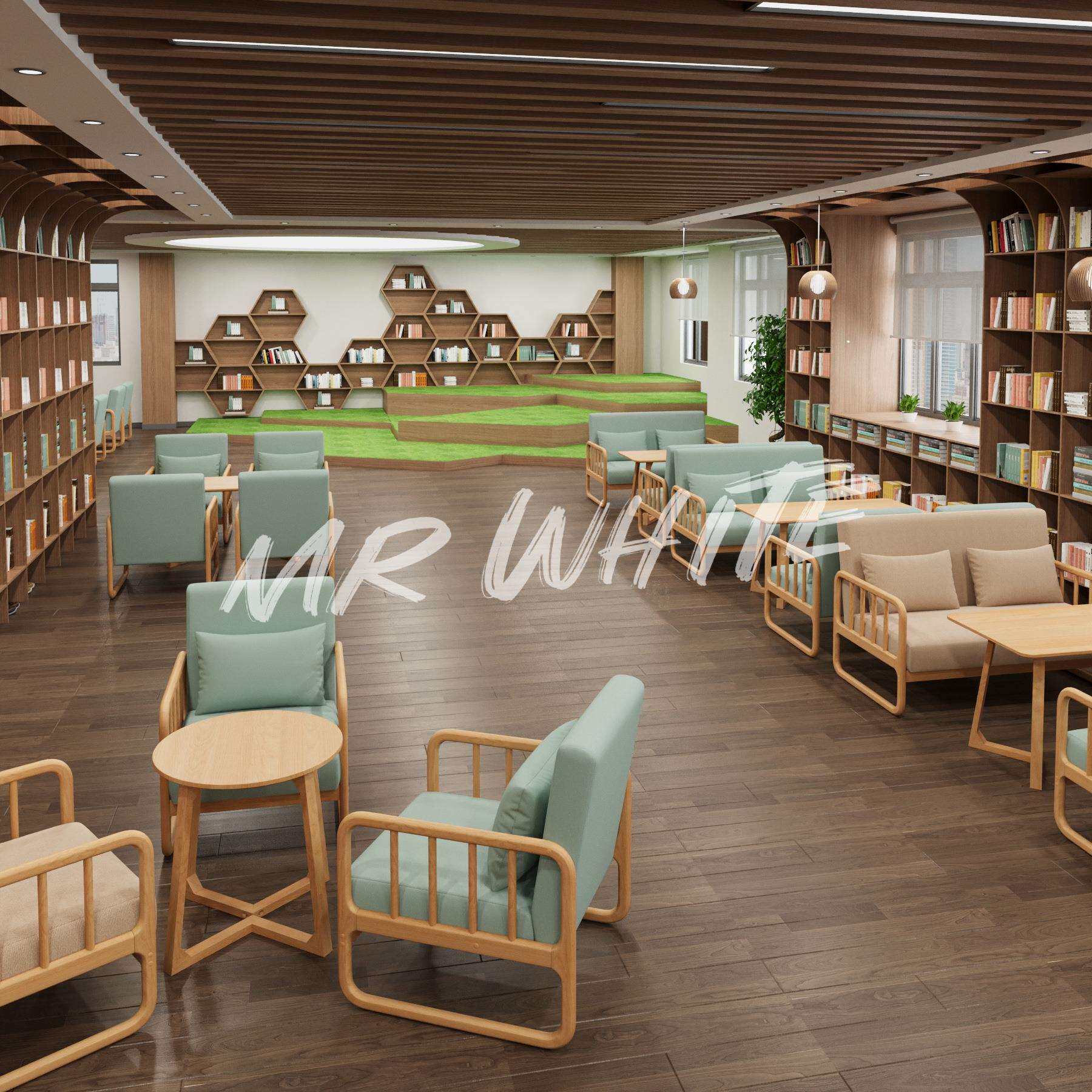 主题餐厅卡座沙发咖啡厅实木桌椅组合图书馆舒适棉麻休闲北欧