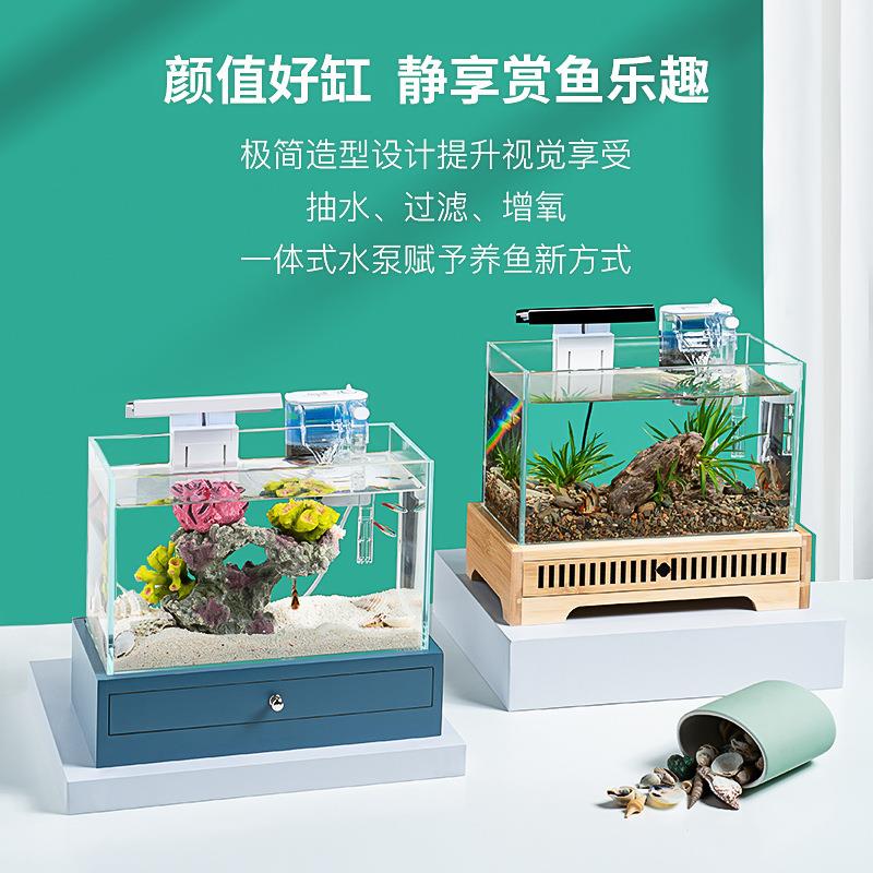 微景观木底座超白桌面小缸 客厅办公室家用迷你造景生态小缸