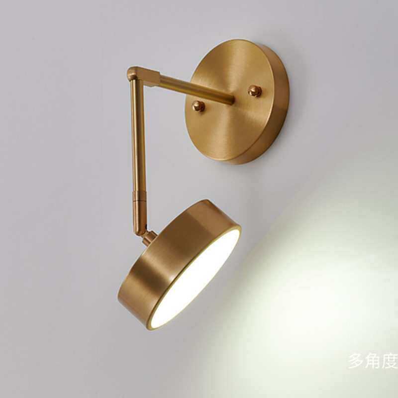 全铜北欧床头客厅过道灯背景墙书房卧室简约创意个性LED旋转壁灯