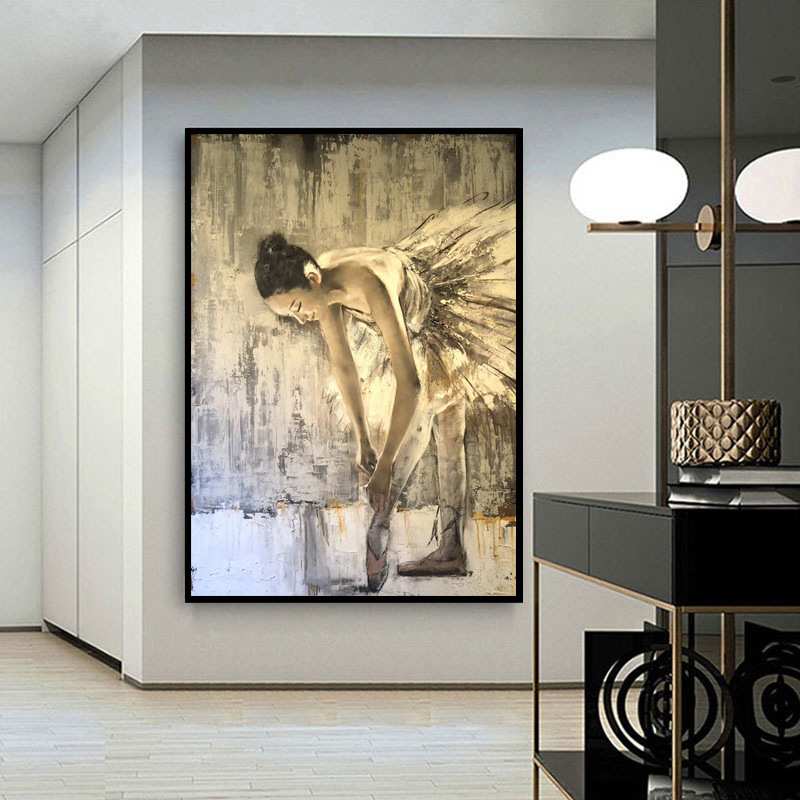 现代简约玄关装饰画定制艺术油画少女芭蕾舞者人物大幅竖版落地画
