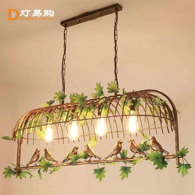 北欧创意个性植物空中花园餐厅复古工业风咖啡厅小鸟铁艺吊灯具