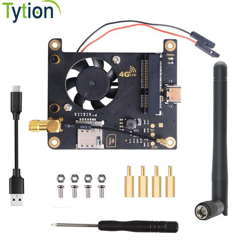 树莓派4B无线网络4G LTE模块通讯HAT Mini PCI-E扩展板带散热风扇