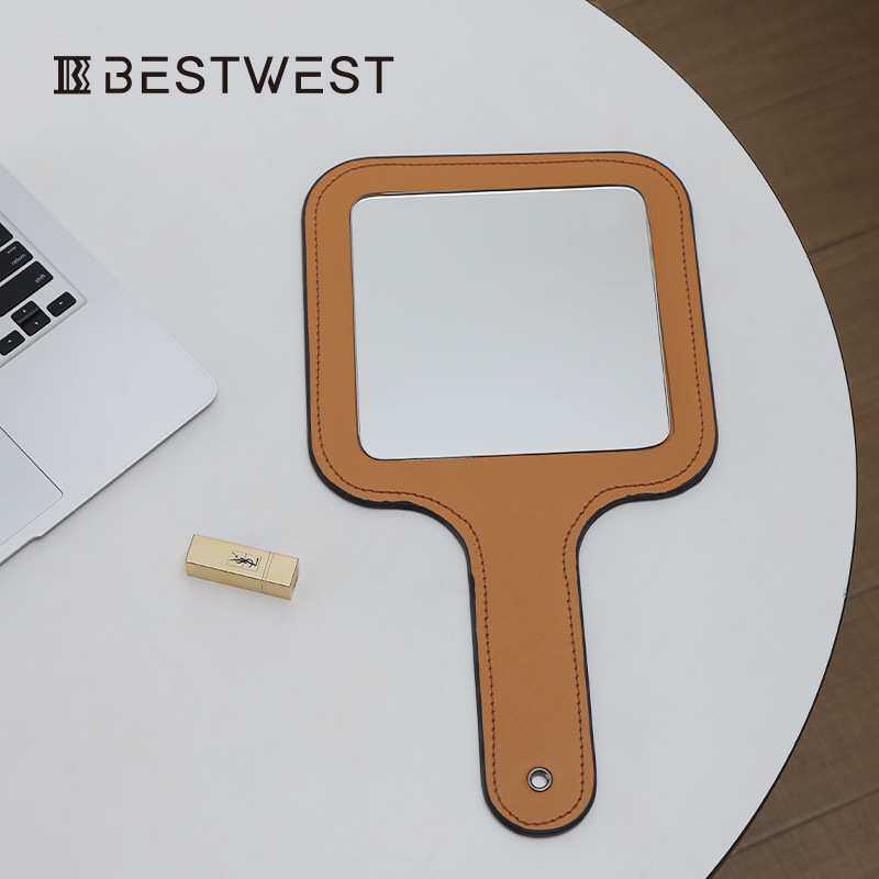 博西家居 高品质皮革镜子摆件梳妆台衣帽间化妆镜轻奢高级装饰品