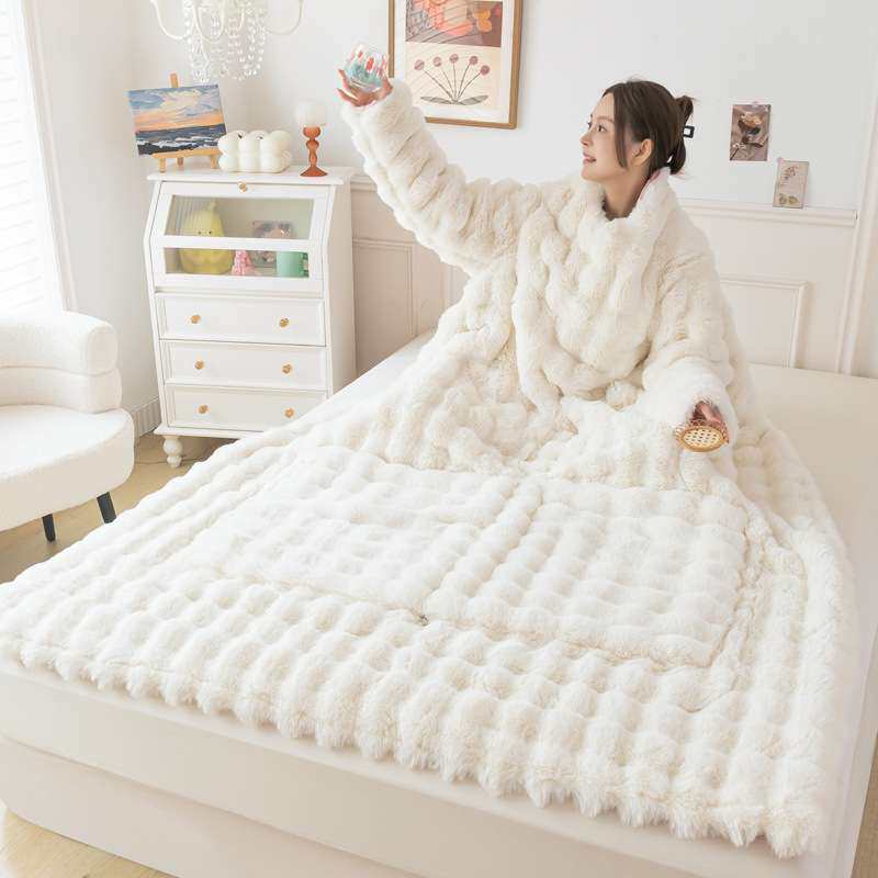 冬天办公室可穿抱枕懒人被带袖子穿在身上的被子车载两用午睡毛毯