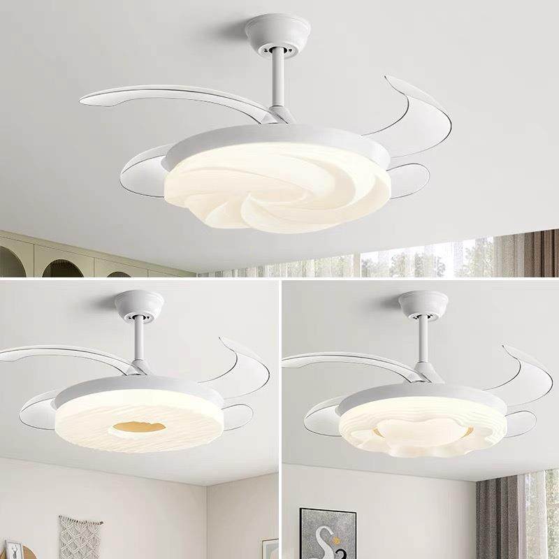 风扇灯餐厅新款2024一体吊扇灯法式奶油风中山灯具隐形客厅电扇灯