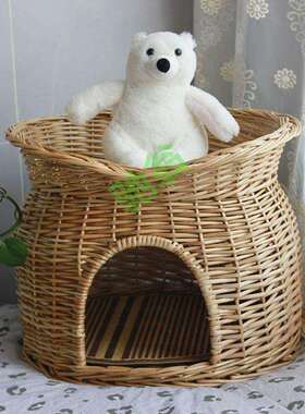 yut藤编双层猫别墅上下两层宠物窝手工柳编猫房子四季通用可拆洗