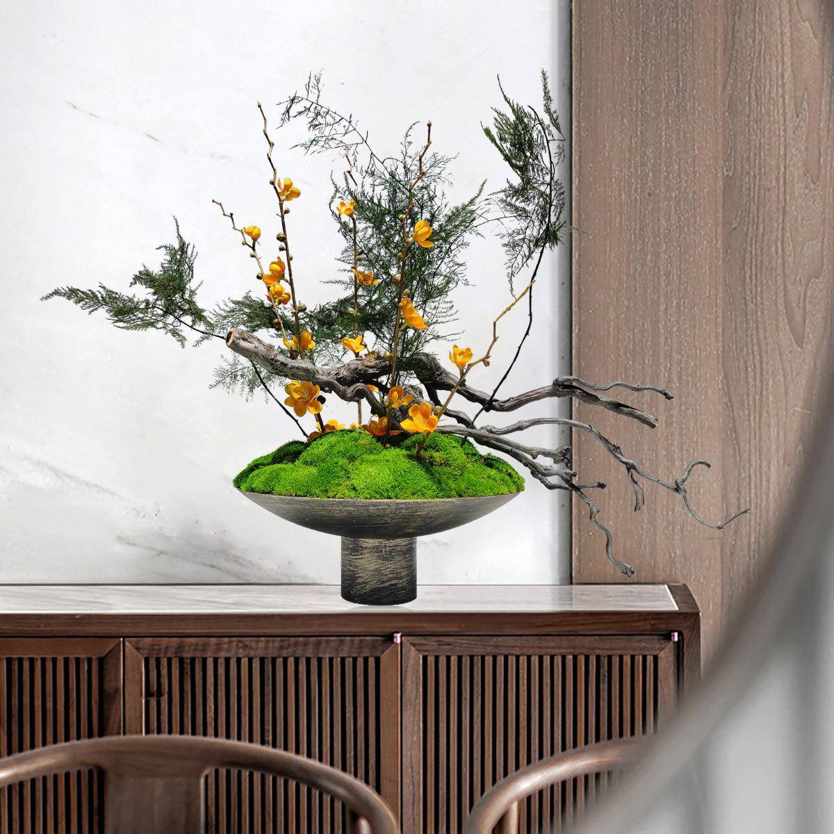 新中式创意永生苔藓仿真花艺摆件客厅展厅玄关绿植盆栽装饰品摆件