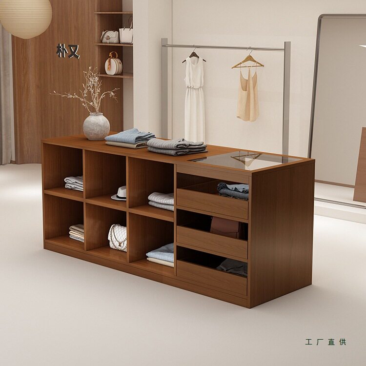 服装店复古风中岛台展示柜女装店铺中间陈列柜摆件展示桌装饰品柜