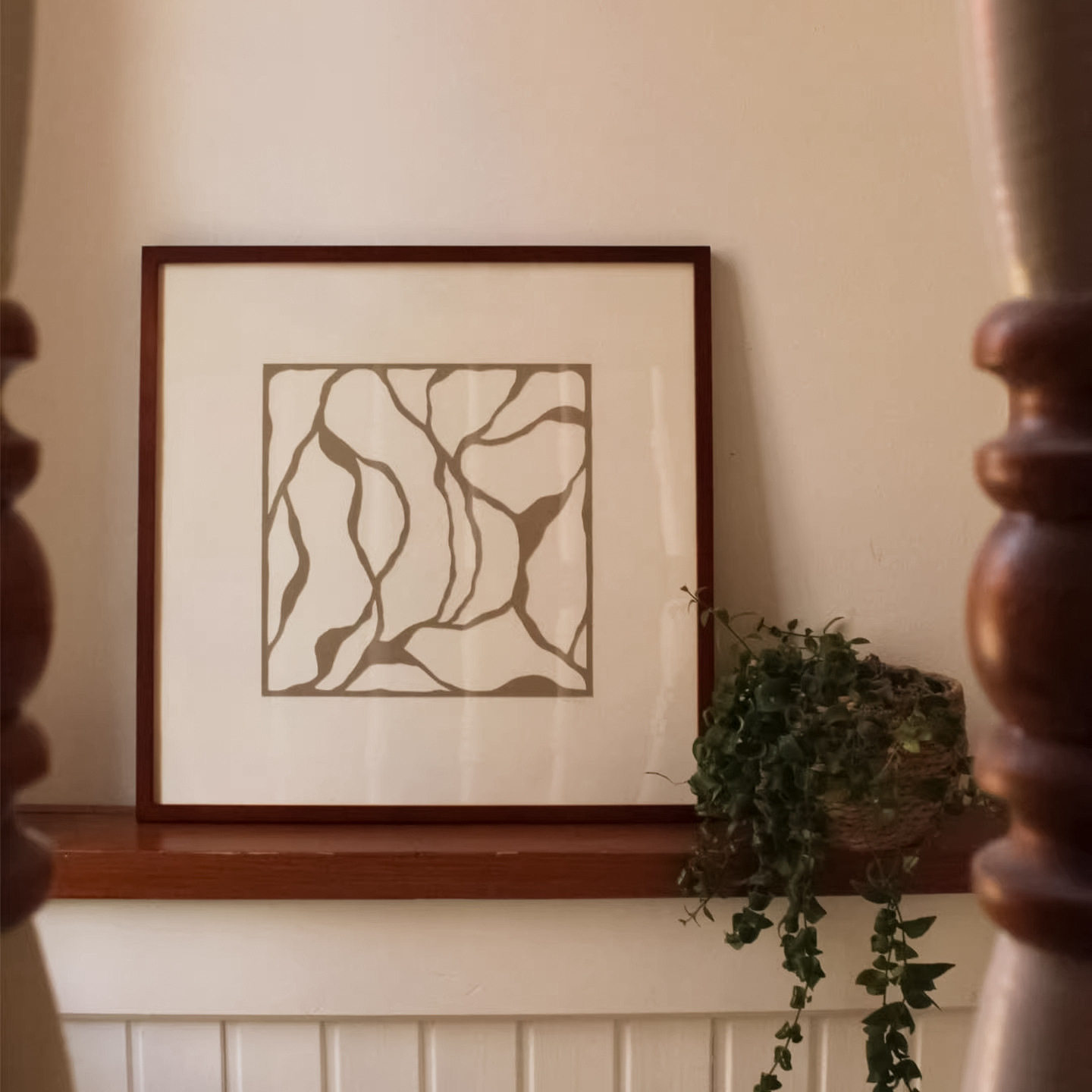 法式中古风餐厅墙上装饰画餐边柜摆画电视柜卧室挂画抽象线条艺术