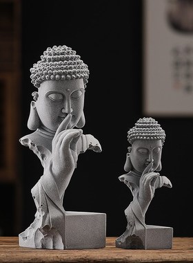 中式青砂石释迦摩尼佛如来佛像鱼缸造景园艺桌面茶室茶宠装饰摆件