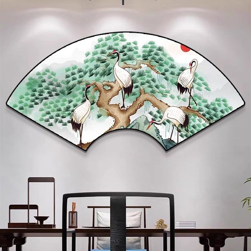 茶室扇形背景墙画客厅装饰画卧室床头挂画新中式扇面墙面餐厅壁画,家居饰品,现代装饰画,淘宝优惠券,粉丝福利购,淘宝优惠卷