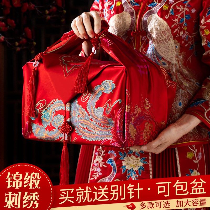 结婚包袱皮一对大号红色新娘女方婚庆红盆陪嫁包裹布婚礼用品大全